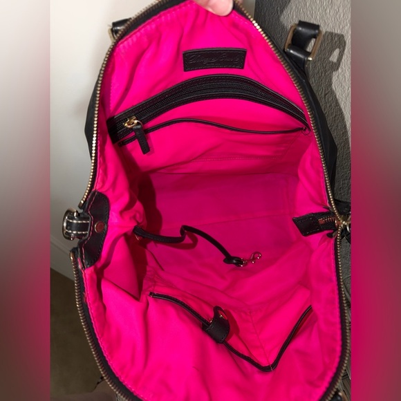 Dooney & Bourke Black/Pink Nylon Satchel Tote Bag & Leather Crossbody Strap - Picture 5 of 16